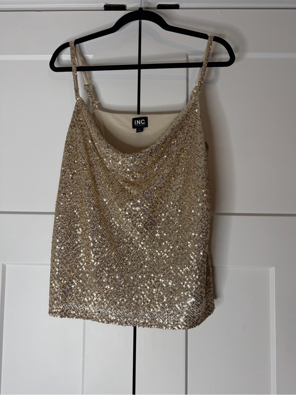 INC International Concepts Gold Sequin Draped Cowl Neck Camisole